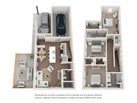 Floor plan for 3 beds, 2.5 baths, 1521 sqft